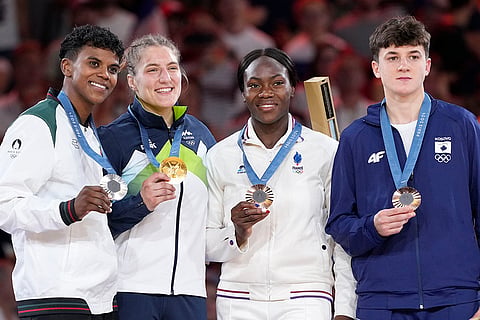 Medal ceremony for women's -63kg event in team judo competition